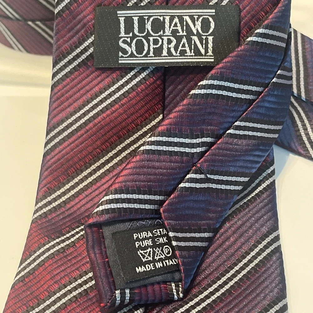 Luciano Soprani 100% Silk Tie Necktie Made In Italy Iridescent Repp Purple Black